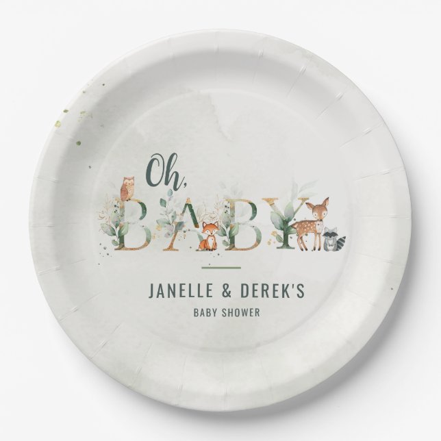 Greenery Woodland Baby Shower  Paper Plates (Front)