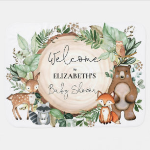 Greenery Woodland Baby Shower Welcome Sign Blanket