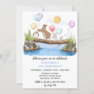 Greenery Woodland Balloons Birthday Party Invitation