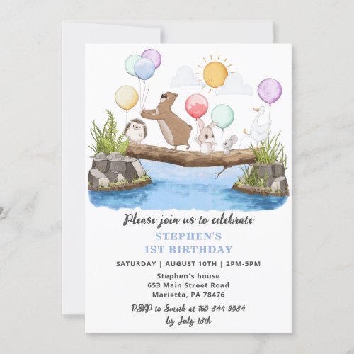 Greenery Woodland Balloons Birthday Party Invitation