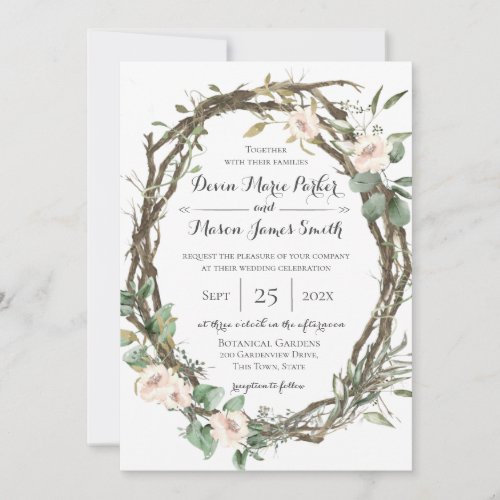 Greenery Woodland Botanical Wreath Invitation