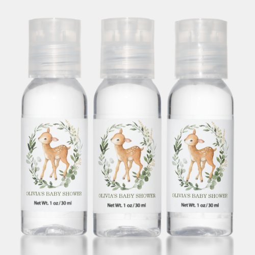 Greenery Woodland Deer Baby Shower Birthday Favors Hand Sanitizer