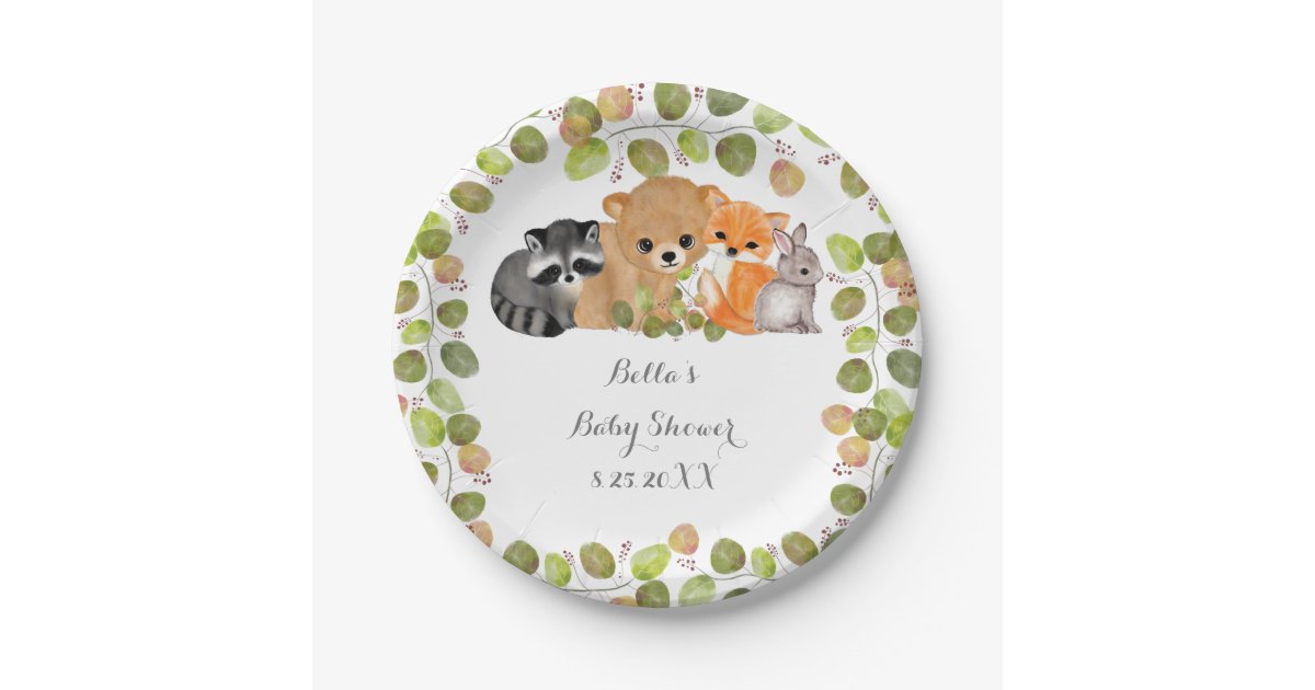 Greenery Woodland Forest Animal Paper Plates | Zazzle