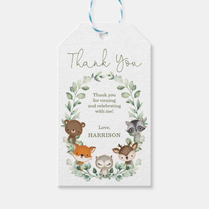 Greenery Woodland Forest Animals Baby Shower Favor Gift Tags