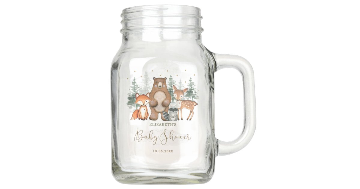 Greenery Woodland Forest Animals Baby Shower Favor Mason Jar Zazzle Com