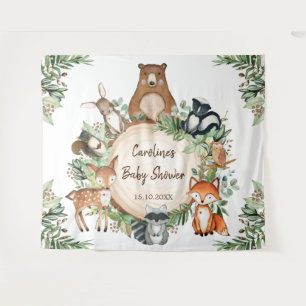 Greenery Woodland Forest Animals Baby Shower Tapestry