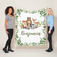 Greenery Woodland Forest Animals Boy Nursery Fleece Blanket