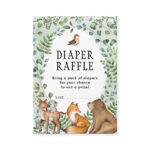 Greenery Woodland Forest Animals Diaper Raffle Enclosure Card