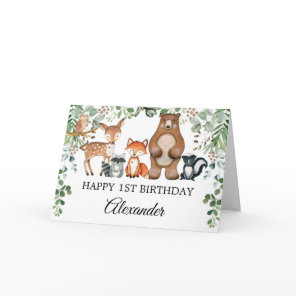 Greenery Woodland Forest Animals Happy Birthday Card
