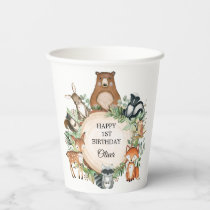 Greenery Woodland Forest Animals Happy Birthday Paper Cups