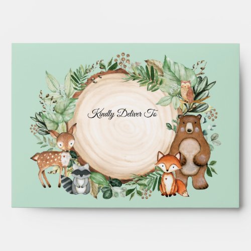 Greenery Woodland Forest Animals Return Address Envelope