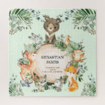 Greenery Woodland Forest Baby Animals Birth Stats Jigsaw Puzzle<br><div class="desc">This beautiful design features illustration of a group of adorable forest animals and lush botanical greenery.</div>