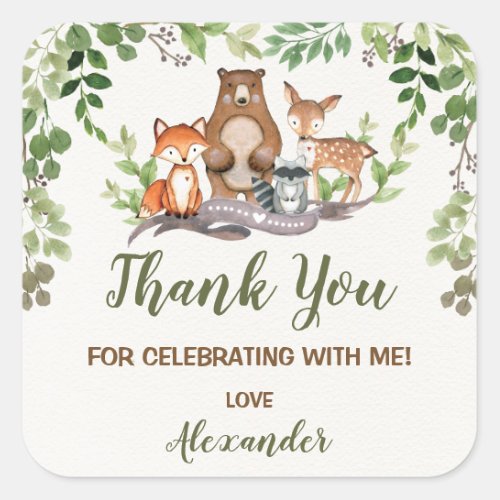 Greenery Woodland Forest Birthday Baby Shower Square Sticker