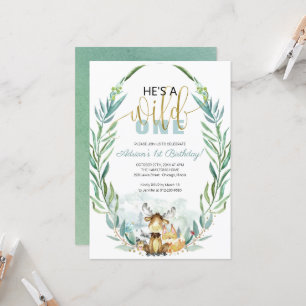 Greenery Woodland He's A Wild One First Birthday Invitation