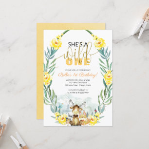 Greenery Woodland She's A Wild One First Birthday Invitation