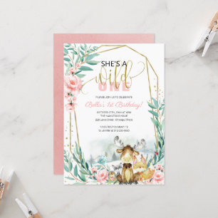 Greenery Woodland She's A Wild One First Birthday Invitation