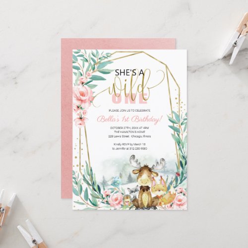 Greenery Woodland Shes A Wild One First Birthday Invitation