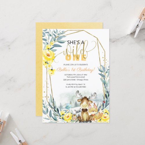 Greenery Woodland Shes A Wild One First Birthday  Invitation
