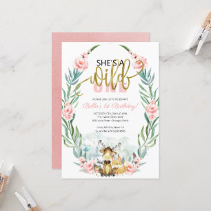 Greenery Woodland She's A Wild One First Birthday Invitation