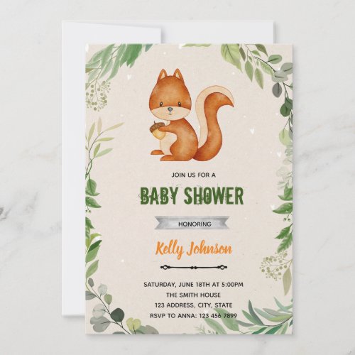 Greenery woodland  squirrel  birthday invitation