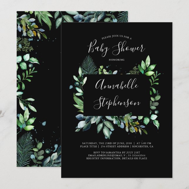 Greenery | Woodland | Watercolor Baby Shower Invitation (Front/Back)