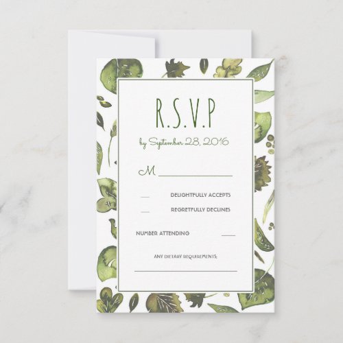 Greenery Woodland Watercolor Wedding RSVP Card - Rustic woodland greenery wedding RSVP cards