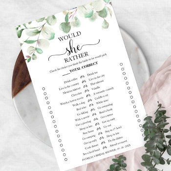 Greenery Would She Rather Bridal Shower Game Flyer by StampsbyMargherita at Zazzle