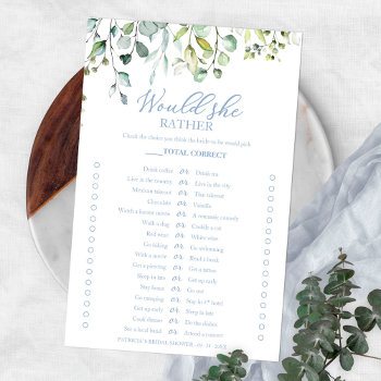 Greenery Would She Rather Bridal Shower Game Flyer by StampsbyMargherita at Zazzle