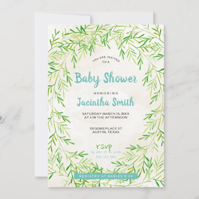 Greenery Wreath Baby Shower  Invitation (Front)