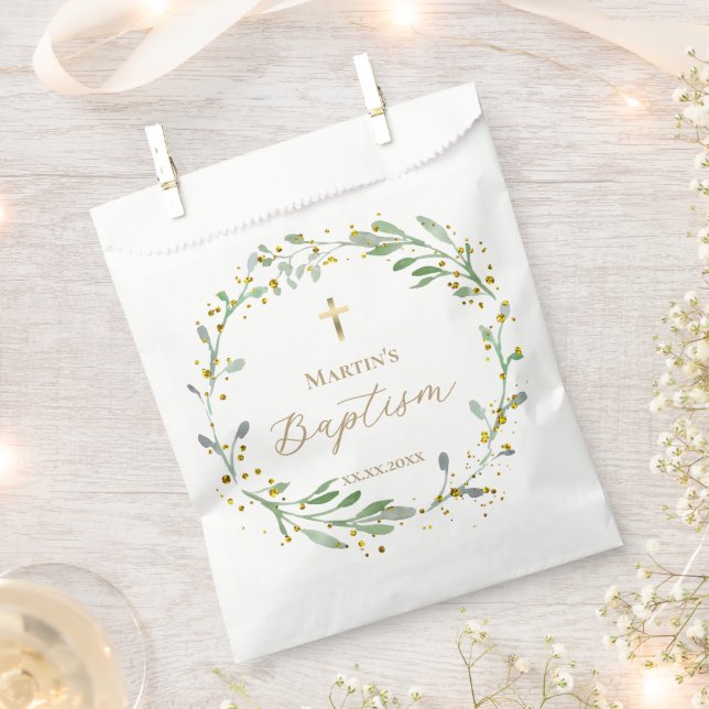 greenery wreath Baptism Favor Bag (Clipped)