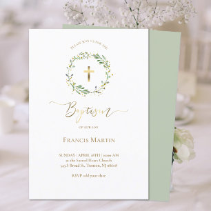 greenery wreath   Baptism Invitation
