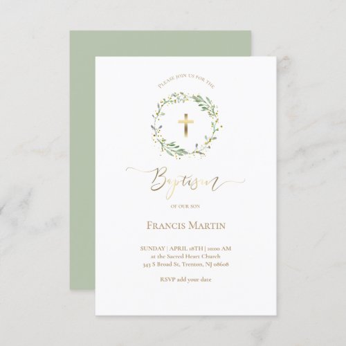 greenery wreath  Baptism Invitation