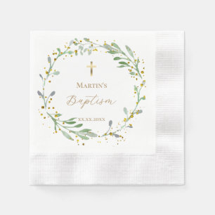 greenery wreath Baptism Napkins