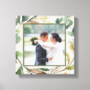 Greenery Wreath Birch Photo Wedding Keepsake Canvas Print