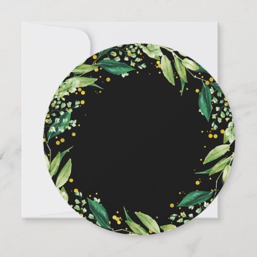 Greenery Wreath Black Gold Glitter Graduation Invi Invitation | Zazzle