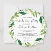 Greenery Wreath Black Gold Glitter Graduation Invi Invitation (Front)