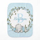 Greenery Wreath Blue Elephant Personalized Boy Baby Burp Cloth Greenery Wreath Blue Elephant Personalized Boy Baby Burp Cloth