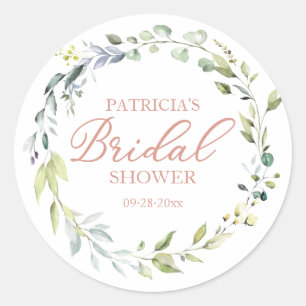 Greenery Wreath Bridal Shower Classic Round Sticker