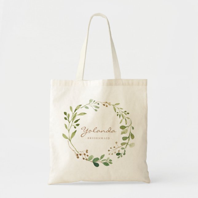 Greenery wreath Bridesmaid Personalized Tote Bag (Front)