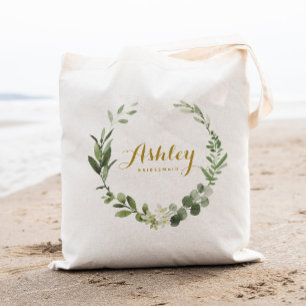 Greenery Wreath Bridesmaid Wedding Tote Bag