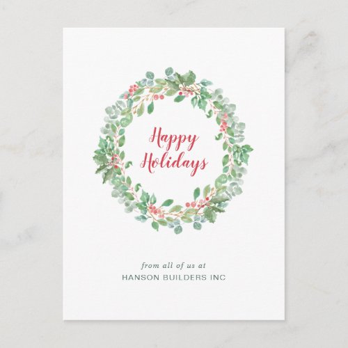 Greenery Wreath Business Corporate Christmas Holiday Postcard