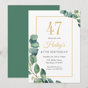 Greenery Wreath Chic Gold & Sage 47TH Birthday Invitation
