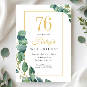 Greenery Wreath Chic Gold & Sage 76TH Birthday Invitation