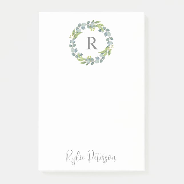Greenery Wreath Custom Monogram Notes (Front)