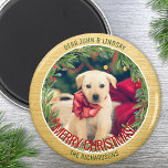 Greenery Wreath Custom Photo Gold Christmas Magnet<br><div class="desc">Share the joy of the season with our Festive Wreath Custom Photo Magnet. Surrounded by a classic wreath border, light golden frame, and the joyful message "Merry Christmas, " this magnet allows you to feature your special photo, add a personal message, and include your name. Whether it's for gifting or...</div>