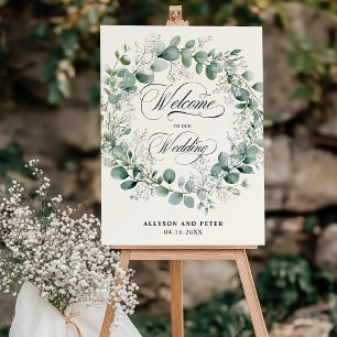 Greenery Wreath Elegant Neutral Script Wedding Foam Board