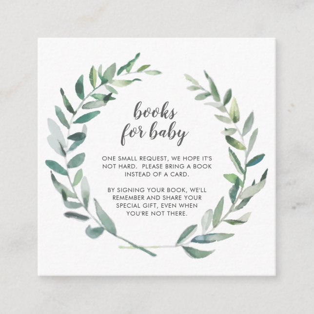Greenery Wreath Gender Neutral Books for Baby Enclosure Card (Front)