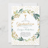 Greenery wreath + gold confetti medical graduation invitation (Front)