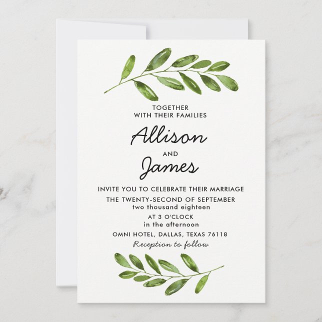 Greenery Wreath Leaves Modern Wedding Invitation (Front)