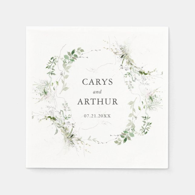 Greenery Wreath Modern Wedding Napkins (Front)